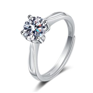 S925 sterling silver ring opening adjustable 1 carat GRA moissanite ring for women