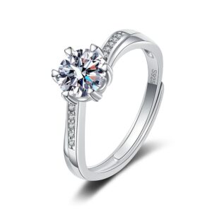 S925 sterling silver ring opening adjustable 1 carat GRA moissanite ring for women
