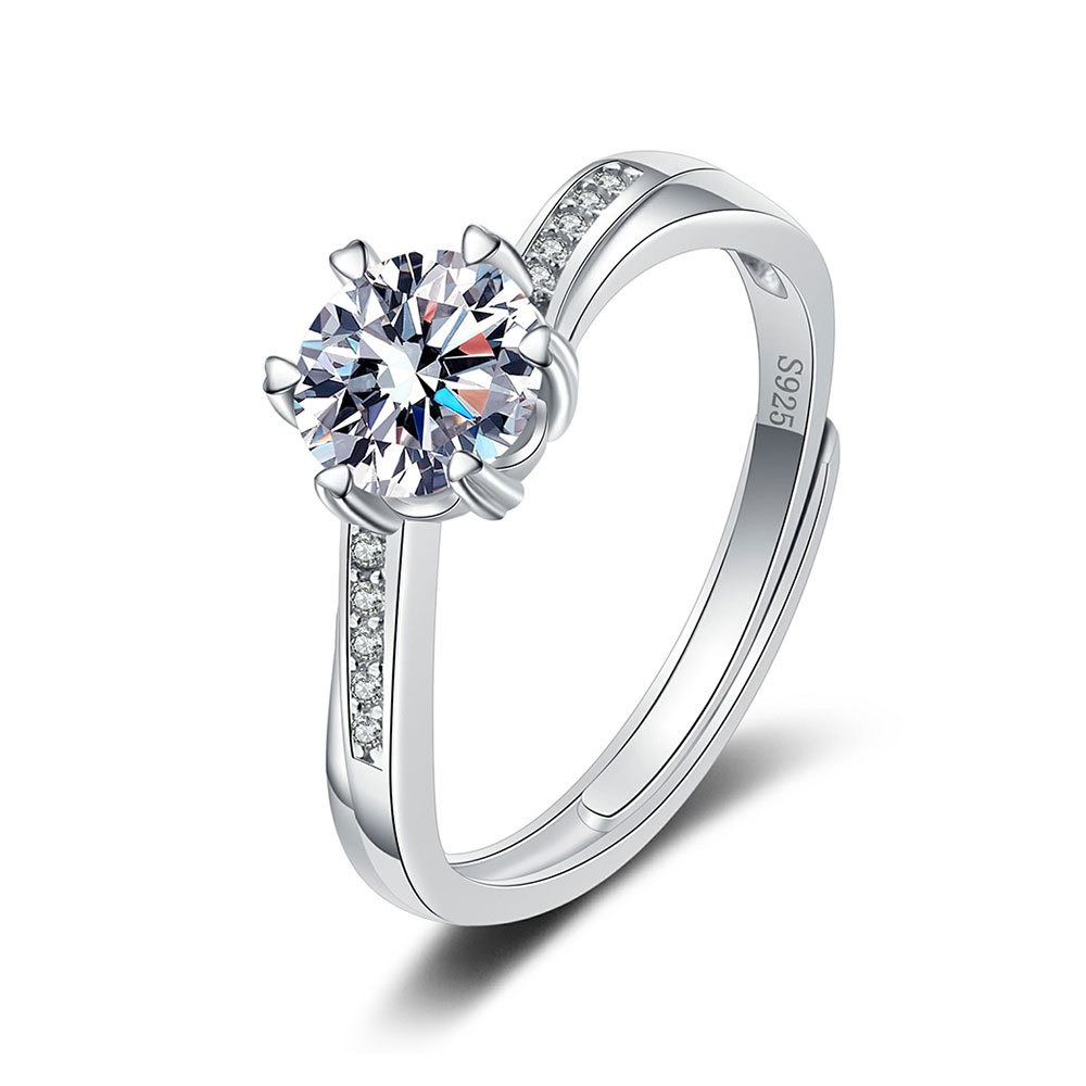 S925 sterling silver ring opening adjustable 1 carat GRA moissanite ring for women