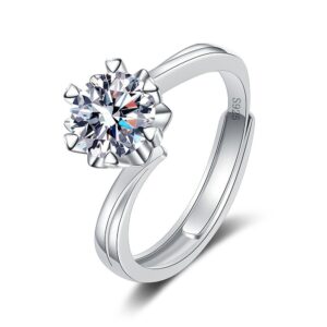 S925 sterling silver ring opening adjustable 1 carat GRA moissanite ring for women