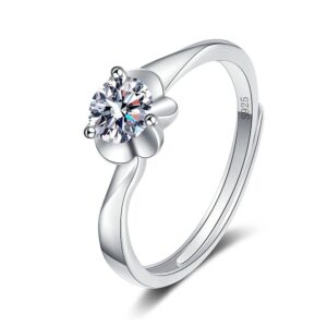 S925 sterling silver ring opening adjustable 1 carat GRA moissanite ring for women