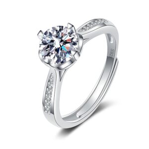 S925 sterling silver ring opening adjustable 1 carat GRA moissanite ring for women