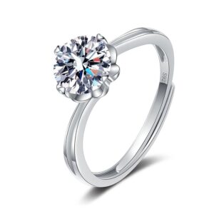 S925 sterling silver ring opening adjustable 1 carat GRA moissanite ring for women