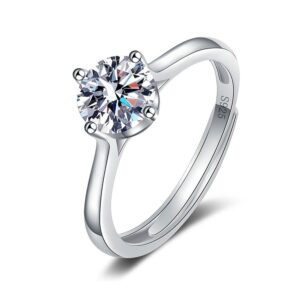 S925 sterling silver ring opening adjustable 1 carat GRA moissanite ring for women