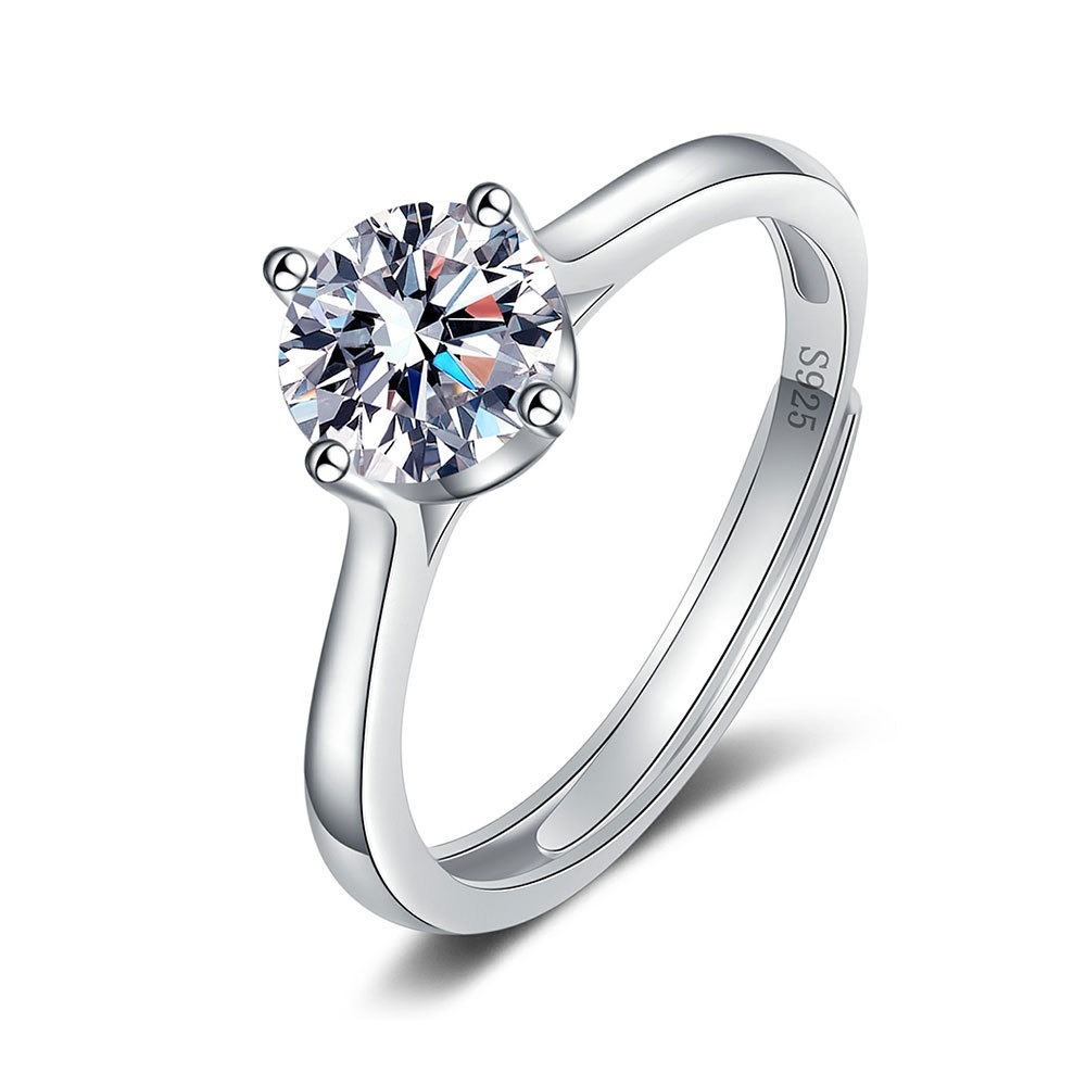 S925 sterling silver ring opening adjustable 1 carat GRA moissanite ring for women