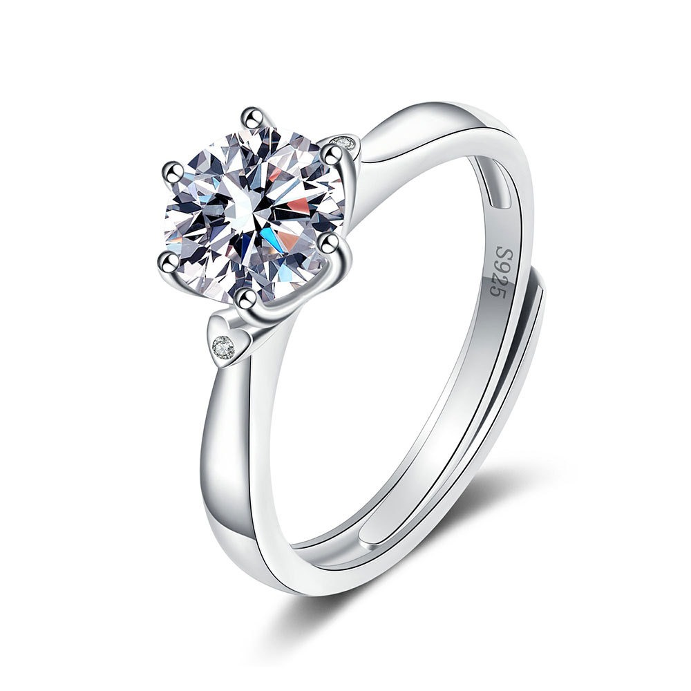 S925 sterling silver ring opening adjustable 1 carat GRA moissanite ring for women