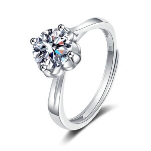 S925 sterling silver ring opening adjustable 1 carat GRA moissanite ring for women