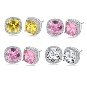 S925 sterling silver stud earrings square zircon earrings