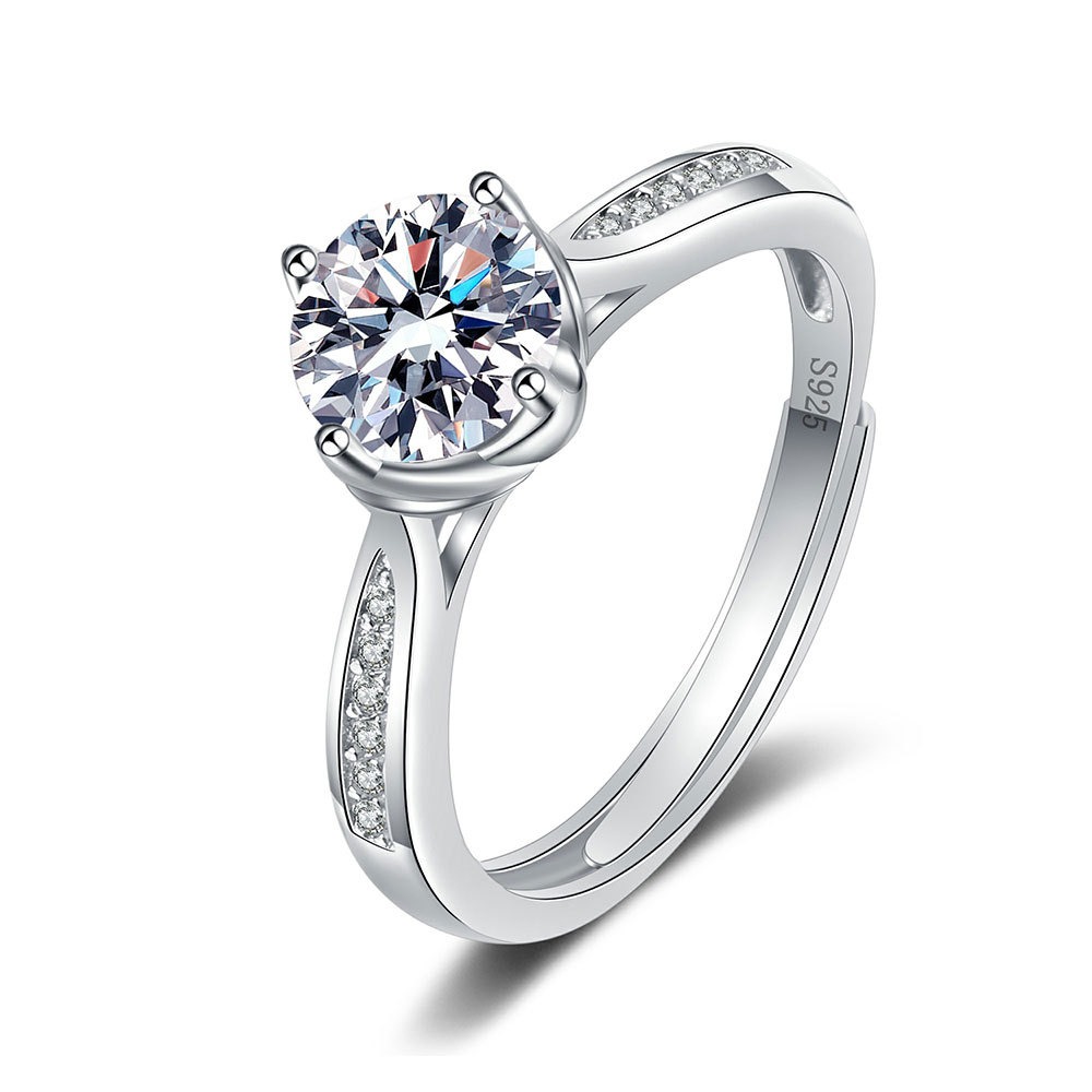 S925 sterling silver ring opening adjustable 1 carat GRA moissanite ring for women