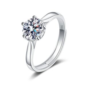 S925 sterling silver ring opening adjustable 1 carat GRA moissanite ring for women
