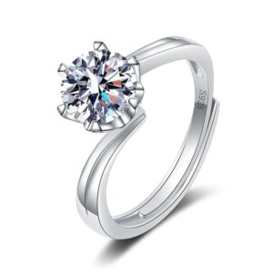S925 sterling silver ring opening adjustable 1 carat GRA moissanite ring for women