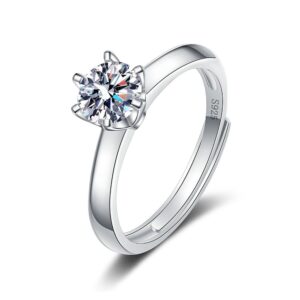S925 sterling silver ring opening adjustable 1 carat GRA moissanite ring for women