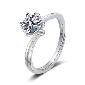 S925 sterling silver ring opening adjustable 1 carat GRA moissanite ring for women