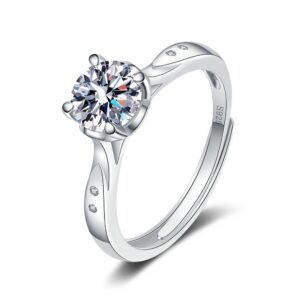 S925 sterling silver ring opening adjustable 1 carat GRA moissanite ring for women