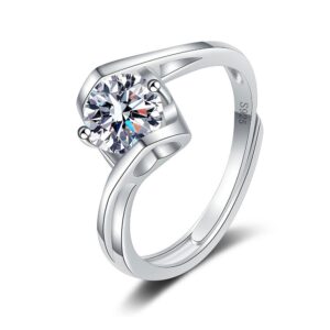 S925 sterling silver ring opening adjustable 1 carat GRA moissanite ring for women