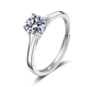 S925 sterling silver ring opening adjustable 1 carat GRA moissanite ring for women