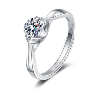 S925 sterling silver ring opening adjustable 1 carat GRA moissanite ring for women