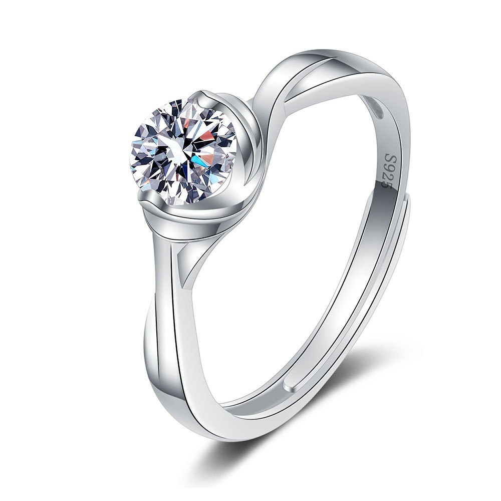 S925 sterling silver ring opening adjustable 1 carat GRA moissanite ring for women