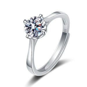 S925 sterling silver ring opening adjustable 1 carat GRA moissanite ring for women