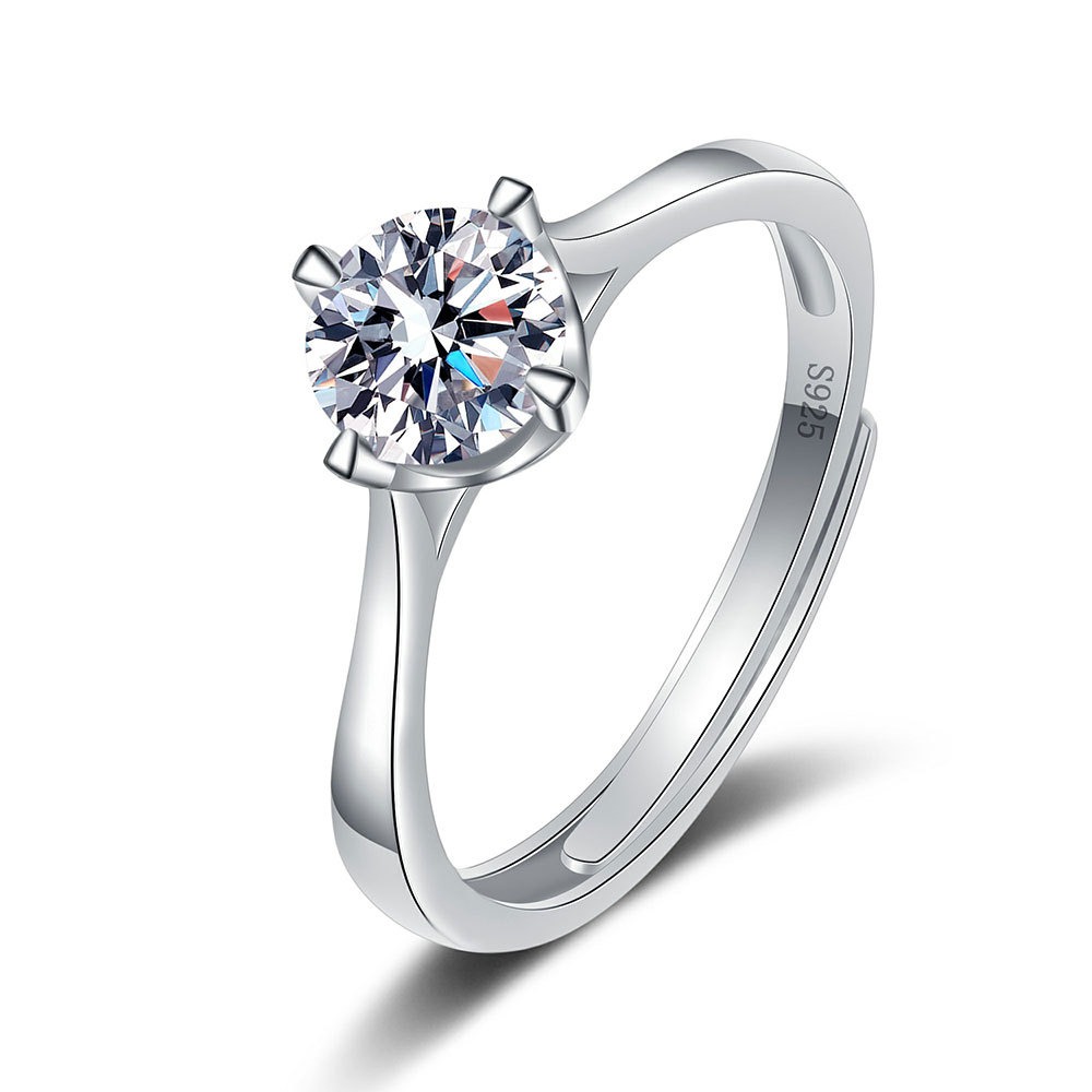 S925 sterling silver ring opening adjustable 1 carat GRA moissanite ring for women