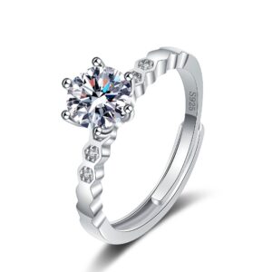 S925 sterling silver ring opening adjustable 1 carat GRA moissanite ring for women