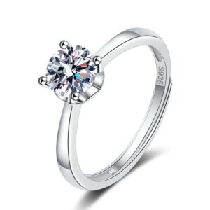S925 sterling silver ring opening adjustable 1 carat GRA moissanite ring for women