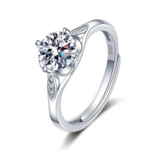 S925 sterling silver ring opening adjustable 1 carat GRA moissanite ring for women