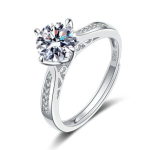 S925 sterling silver ring opening adjustable 1 carat GRA moissanite ring for women