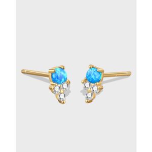 S925 sterling silver stud earrings with geometric inlay blue opal earrings