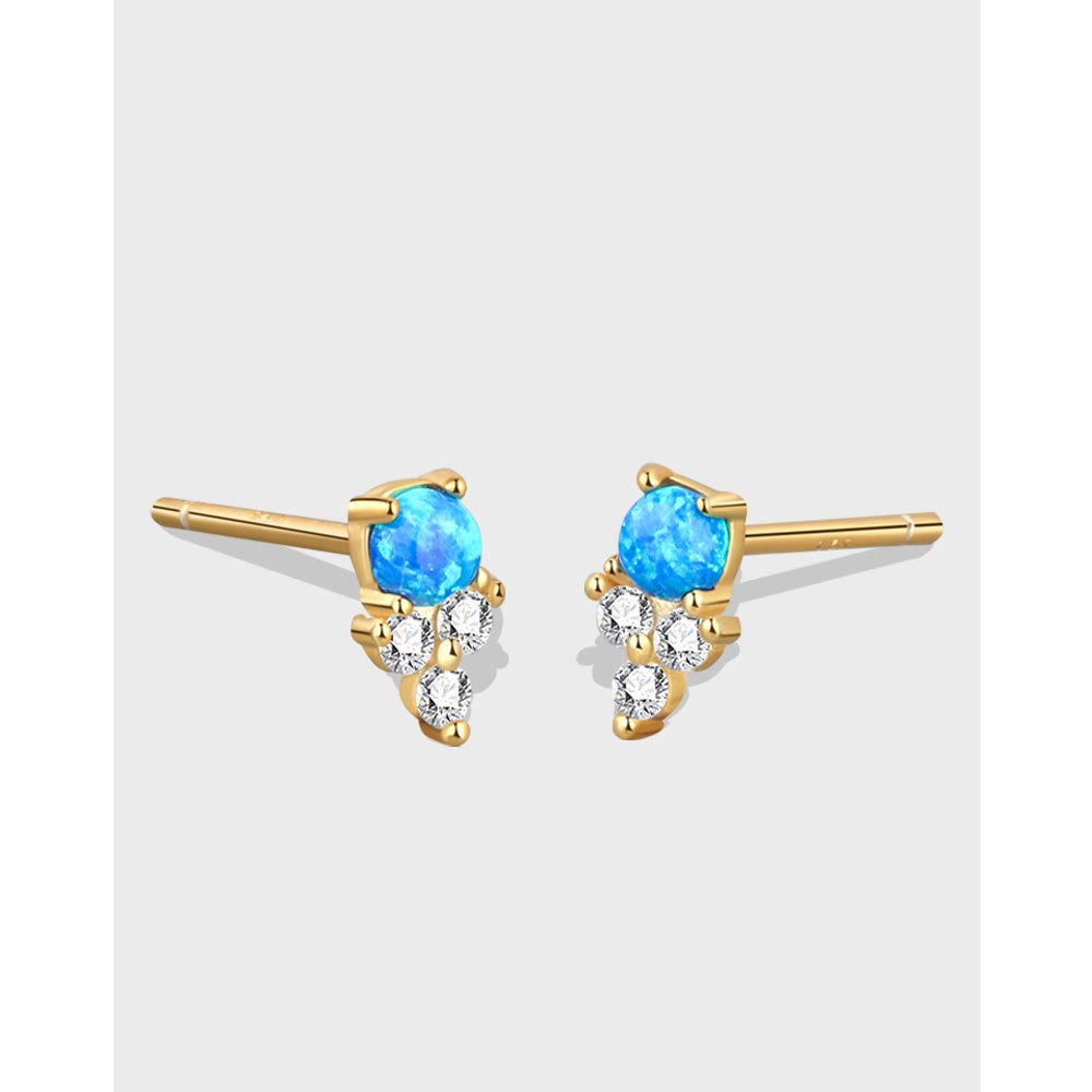 S925 sterling silver stud earrings with geometric inlay blue opal earrings