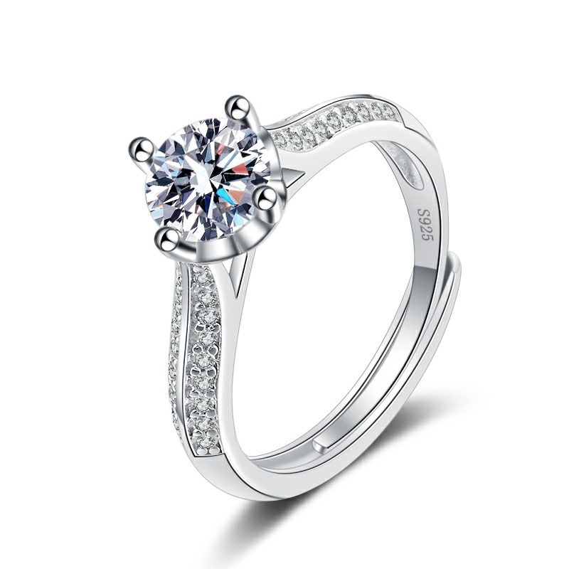 S925 sterling silver ring opening adjustable 1 carat GRA moissanite ring for women