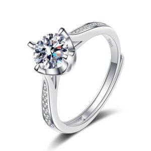 S925 sterling silver ring opening adjustable 1 carat GRA moissanite ring for women