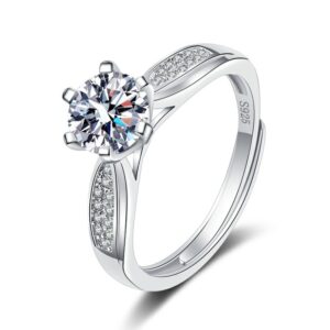 S925 sterling silver ring opening adjustable 1 carat GRA moissanite ring for women