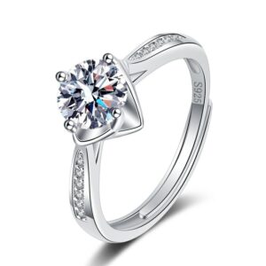 S925 sterling silver ring opening adjustable 1 carat GRA moissanite ring for women
