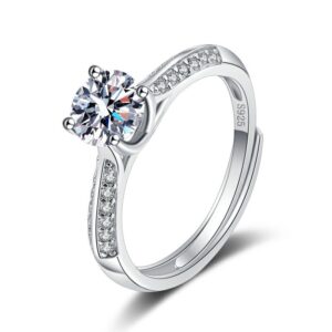 S925 sterling silver ring opening adjustable 1 carat GRA moissanite ring for women