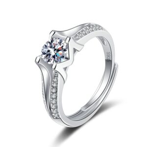 S925 sterling silver ring opening adjustable 1 carat GRA moissanite ring for women