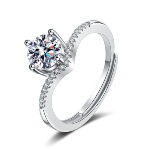 S925 Sterling Silver Ring Opening Adjustable 1 Carat GRA Moissanite Ring for Women