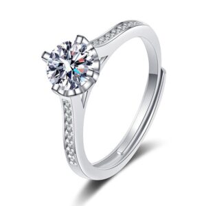 S925 Sterling Silver Ring Opening Adjustable 1 Carat GRA Moissanite Ring for Women