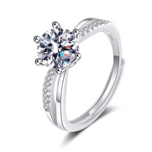 S925 Sterling Silver Ring Opening Adjustable 1 Carat GRA Moissanite Ring for Women