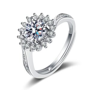 S925 Sterling Silver Ring Opening Adjustable 1 Carat GRA Moissanite Ring for Women