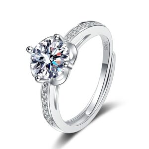 S925 Sterling Silver Ring Opening Adjustable 1 Carat GRA Moissanite Ring for Women