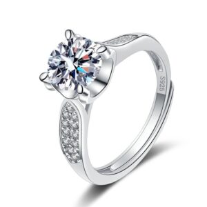 S925 Sterling Silver Ring Opening Adjustable 1 Carat GRA Moissanite Ring for Women