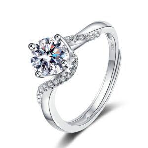 S925 Sterling Silver Ring Opening Adjustable 1 Carat GRA Moissanite Ring for Women