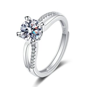 S925 Sterling Silver Ring Opening Adjustable 1 Carat GRA Moissanite Ring for Women
