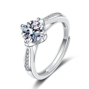 S925 Sterling Silver Ring Opening Adjustable 1 Carat GRA Moissanite Ring for Women