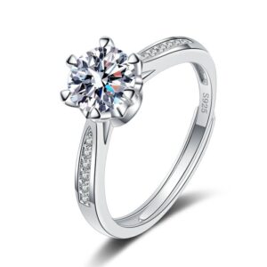 S925 Sterling Silver Ring Opening Adjustable 1 Carat GRA Moissanite Ring for Women