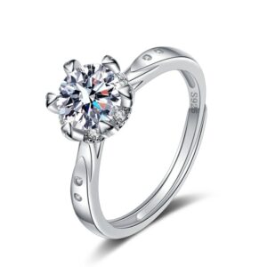 S925 Sterling Silver Ring Opening Adjustable 1 Carat GRA Moissanite Ring for Women