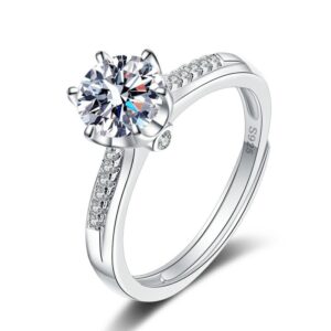 S925 Sterling Silver Ring Opening Adjustable 1 Carat GRA Moissanite Ring for Women