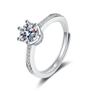 S925 Sterling Silver Ring Opening Adjustable 1 Carat GRA Moissanite Ring for Women