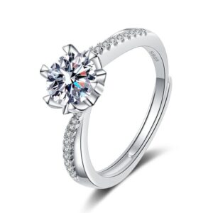S925 Sterling Silver Ring Opening Adjustable 1 Carat GRA Moissanite Ring for Women